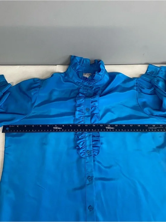 Vtg Jessica West Blouse Tuxedo Ruffle Button Down Blue Blouse Sz 16 Fairycore - Picture 9 of 16